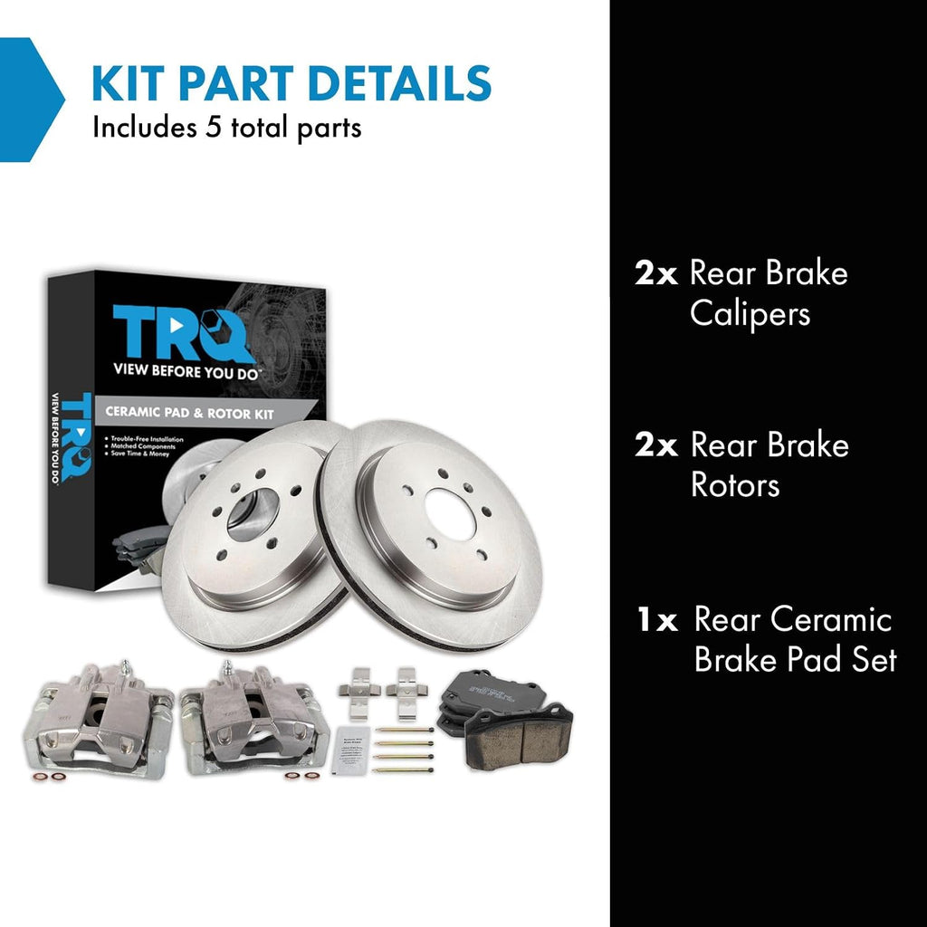 TRQ Rear Brake Pad and Rotor Set Ceramic Rotors Calipers Brake Code J56 JL9 Compatible with 2005-2011 Cadillac STS