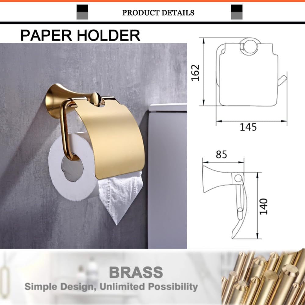 Bathroom Accessories Brass Gold Paper Holder Towel Ring Bar Glass Double Cup Dish Holder Restroom Fixtures,Paper Holder