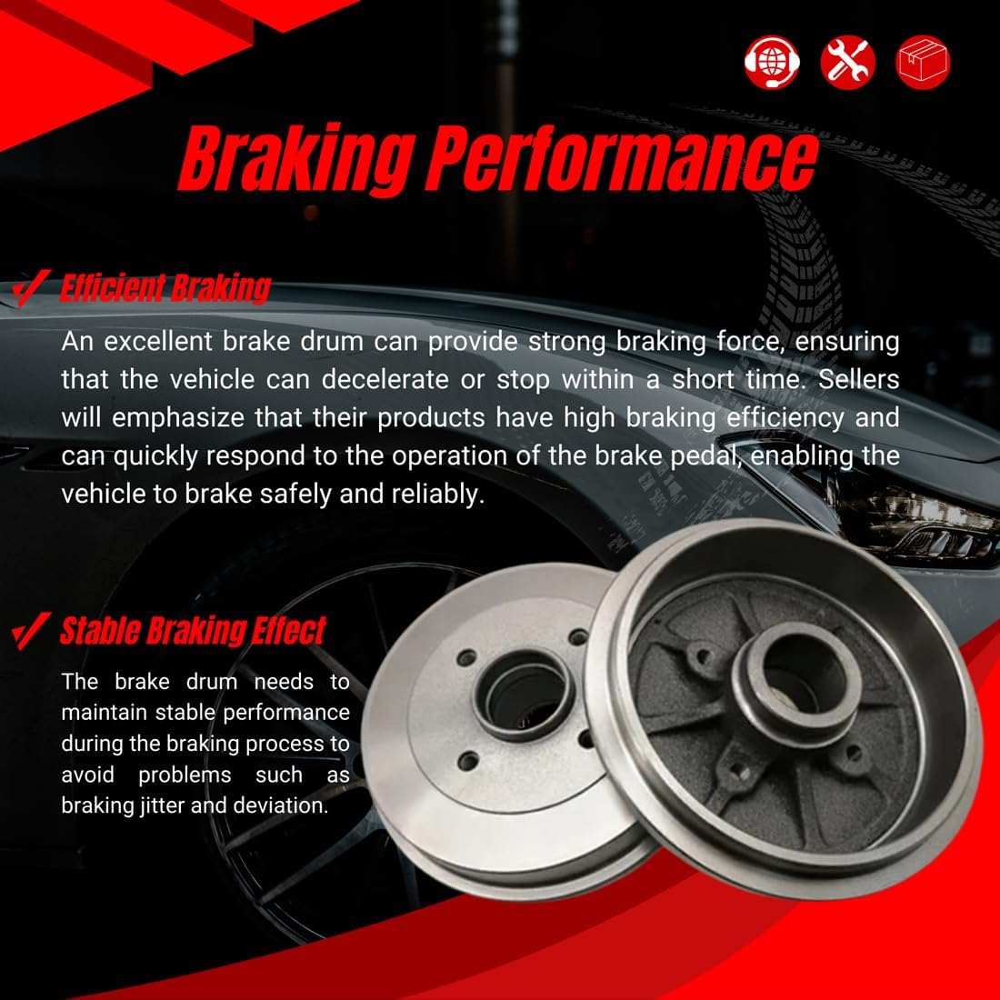 Brake Drum 2X Rear Automotive Replacement Brake Kit for Ford Fiesta 1.6L 2011 2012 2013 2014 2015 2016 2017 2018 2019, for Ford Fiesta 1.0L 2014 2015 2016 2017