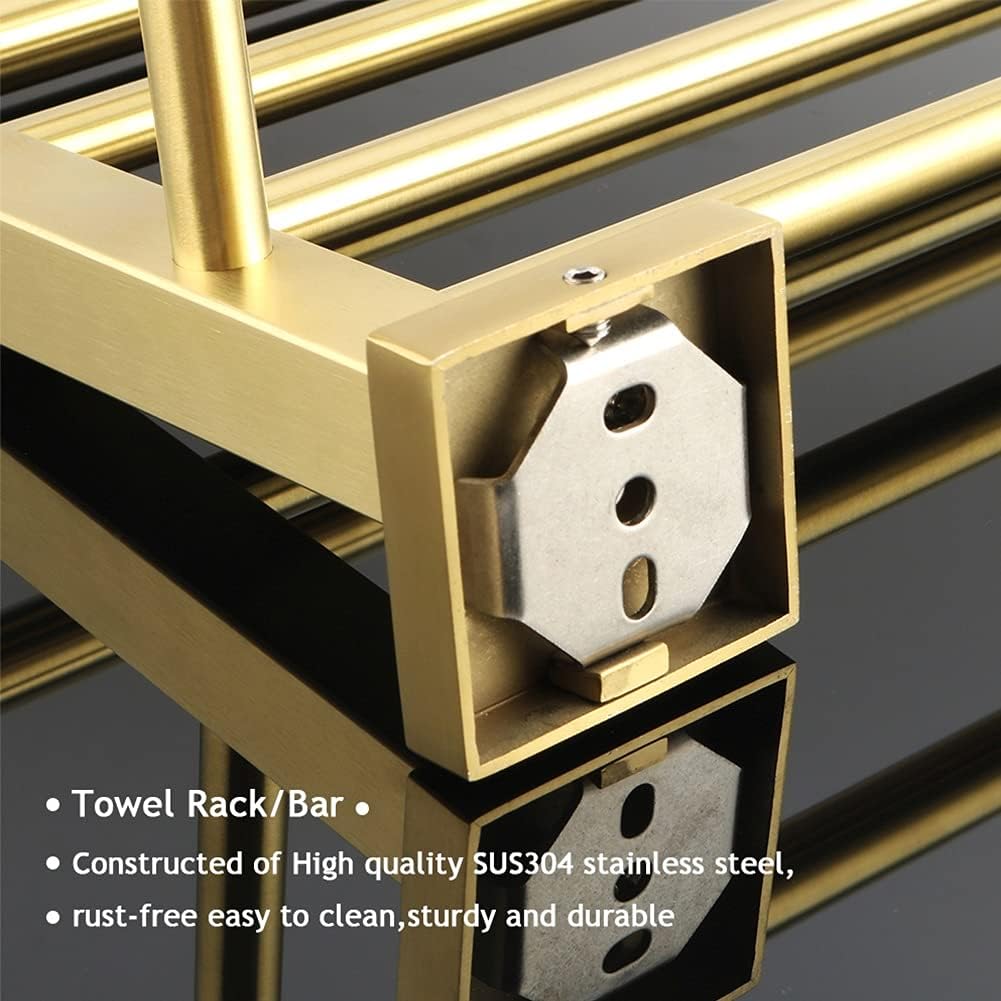 Towel Rack Double Towel Holder with 2 Bars Bathroom Shelf, Brushed 304 Stainless Steel Bathroom Towel Rack, Wall Mounted Hanger Storage Towel Shelf