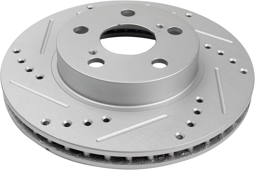 TRQ Performance Front Brake Pad and Rotor Set Ceramic Coated Drilled Slotted Rotors Calipers Compatible with 2004-2008 Toyota Prius