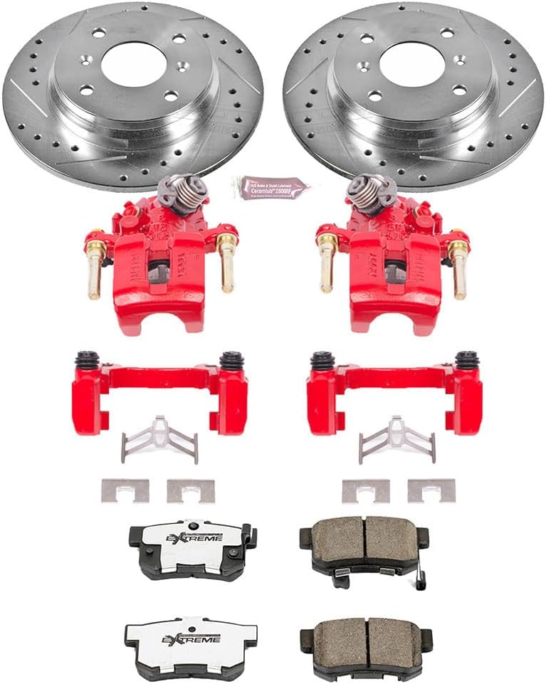 PowerStop Front Brake & Caliper Kit for Ford Expedition 2010-21 |F-150 2010-11 |Lincoln Navigator 2010-21 - Drilled & Slotted Disc Rotors + Z36 Brake Pads + Red-Powder Coated Calipers, KC3167-36
