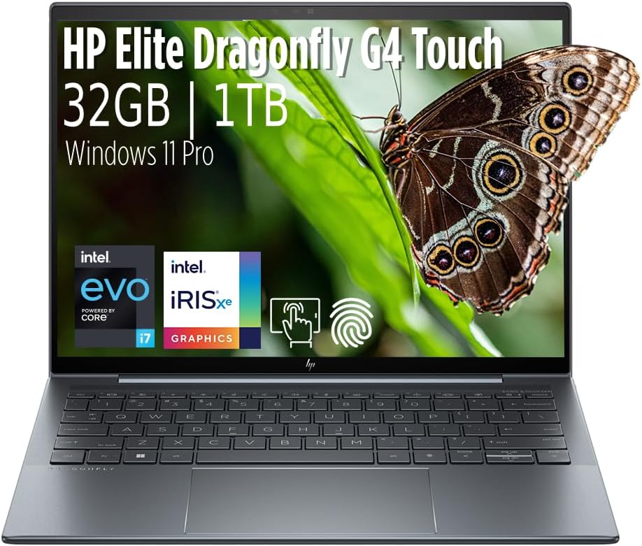 hp Elite Dragonfly G4 13.5' WUXGA+ Touch Notebook Intel Core i7-1355U vPro (10 Core) 32GB LPDDR5 Memory - 1TB SSD - Backlit KB, Fingerprint, 65W Charging Wolf Security, Windows 11 Pro w/Deskpad