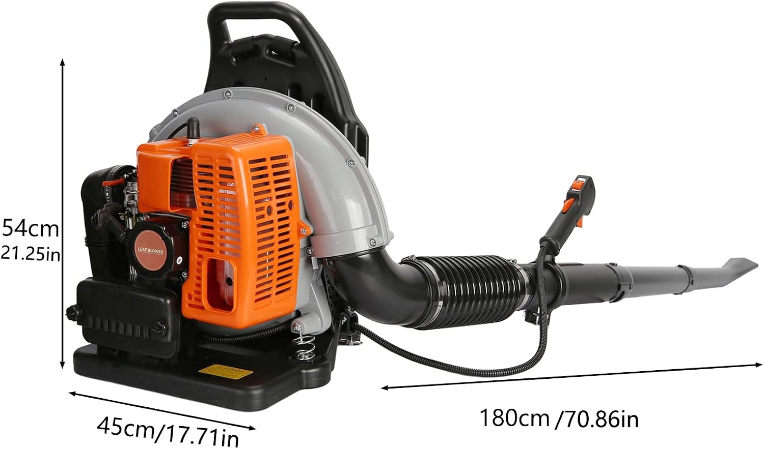 63CC 3HP 2 Stroke Backpack Gas Powered Leaf Blower, High Strength Snow Grass Lawn Blower Air Cooling Gasoline with Single-Cylinder Air-Cooled for Gutter,Garden,Yard Ora Orange