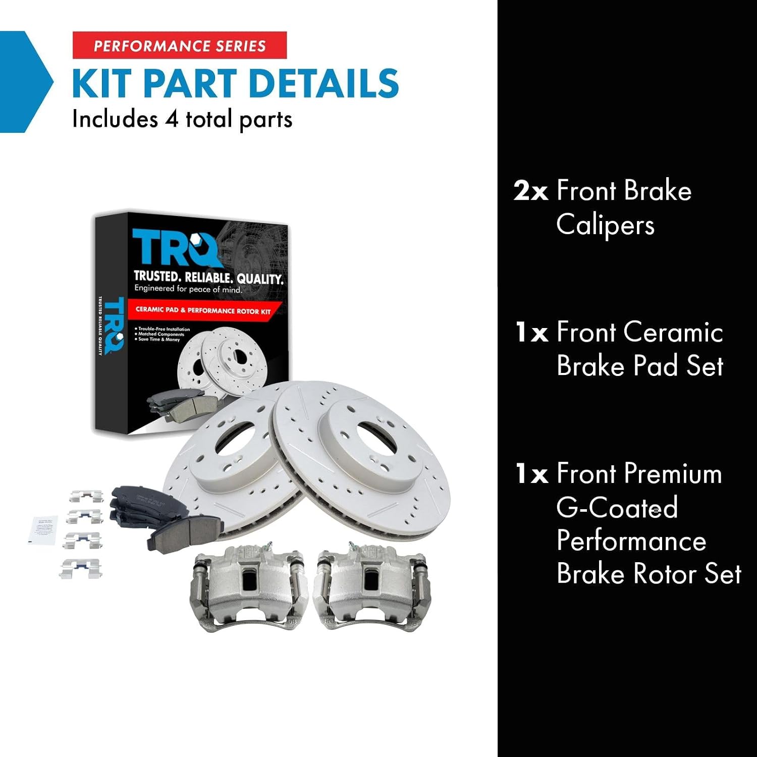 TRQ Performance Front Brake Pad and Rotor Set Ceramic Vented Coated Slotted Drilled Rotors Calipers Compatible with 2003-2007 Honda Accord
