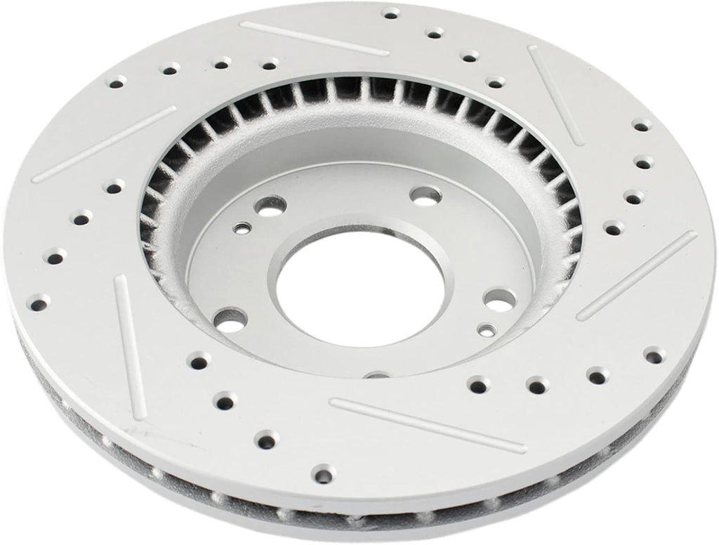 TRQ Performance Front Brake Pad and Rotor Set Ceramic Drilled Slotted Coated Rotors Calipers Compatible with 2007-2010 Hyundai Elantra
