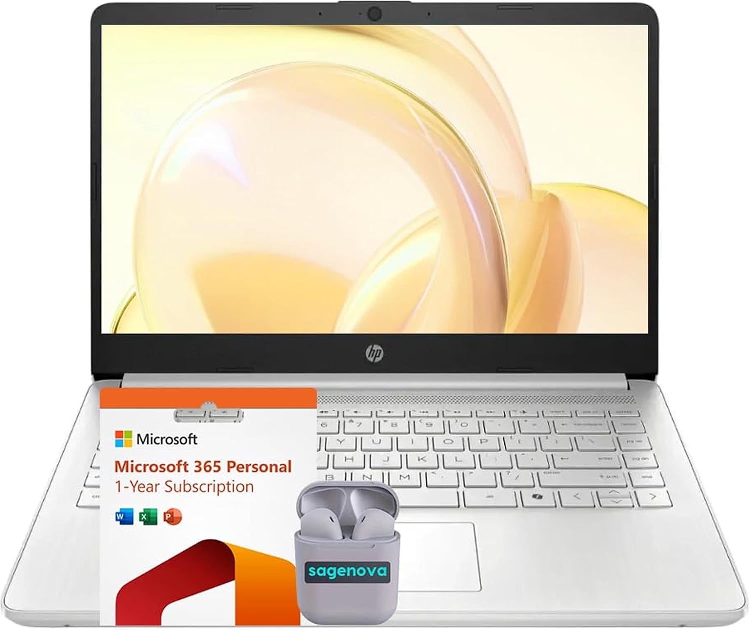 HP 14' HD Business & Student Laptop Computer, 16GB RAM 640GB Storage (128GB UFS + 512GB SD Card), Windows 11 S with 1-Year Microsoft Office 365, Intel N150, SageNova Earphones, Natural Silver