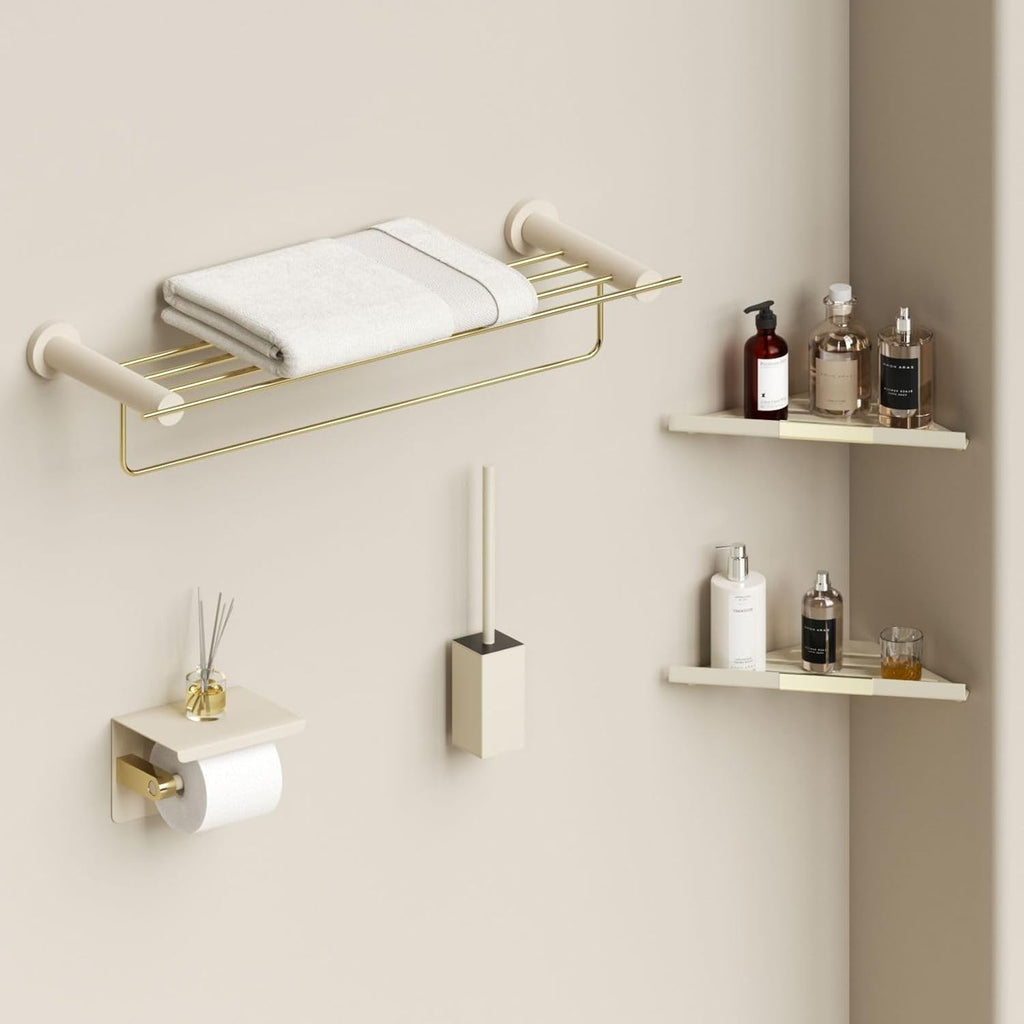 Towel Rack, White Gold Towel Rack, Bathroom Shelf, White Gold Set of 5