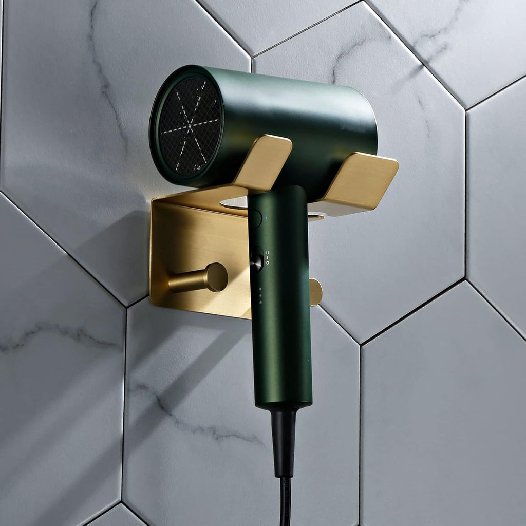 Bathroom Shelves All Copper Brushed Gold Towel Rack Bar Rail, Simple and Light Luxury Bath Towel Rack, Bathroom Bathroom Rack, Hardware Pendant Set (Color : Dai Sen Hair Dryer)