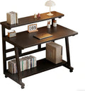 Rolling Desk, 39.4 Inch Small Desks with 3-Layer Storage & Monitor Stand, Compact Home Office Desk, Portable Laptop Table with Wheels for Small Spaces, Mobile Rolling Computer Work Desks
