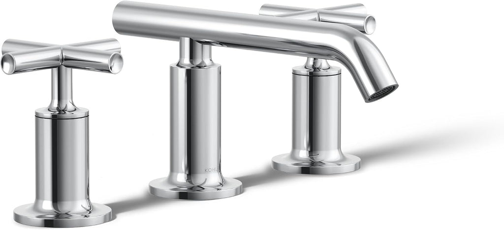 KOHLER k-14410-3-CP Purist® Widespread Bathroom Sink Faucet, 3-Hole Bathroom Faucets with Low Cross Handles and Low Spout, 1.2 GPM, Polished Chrome