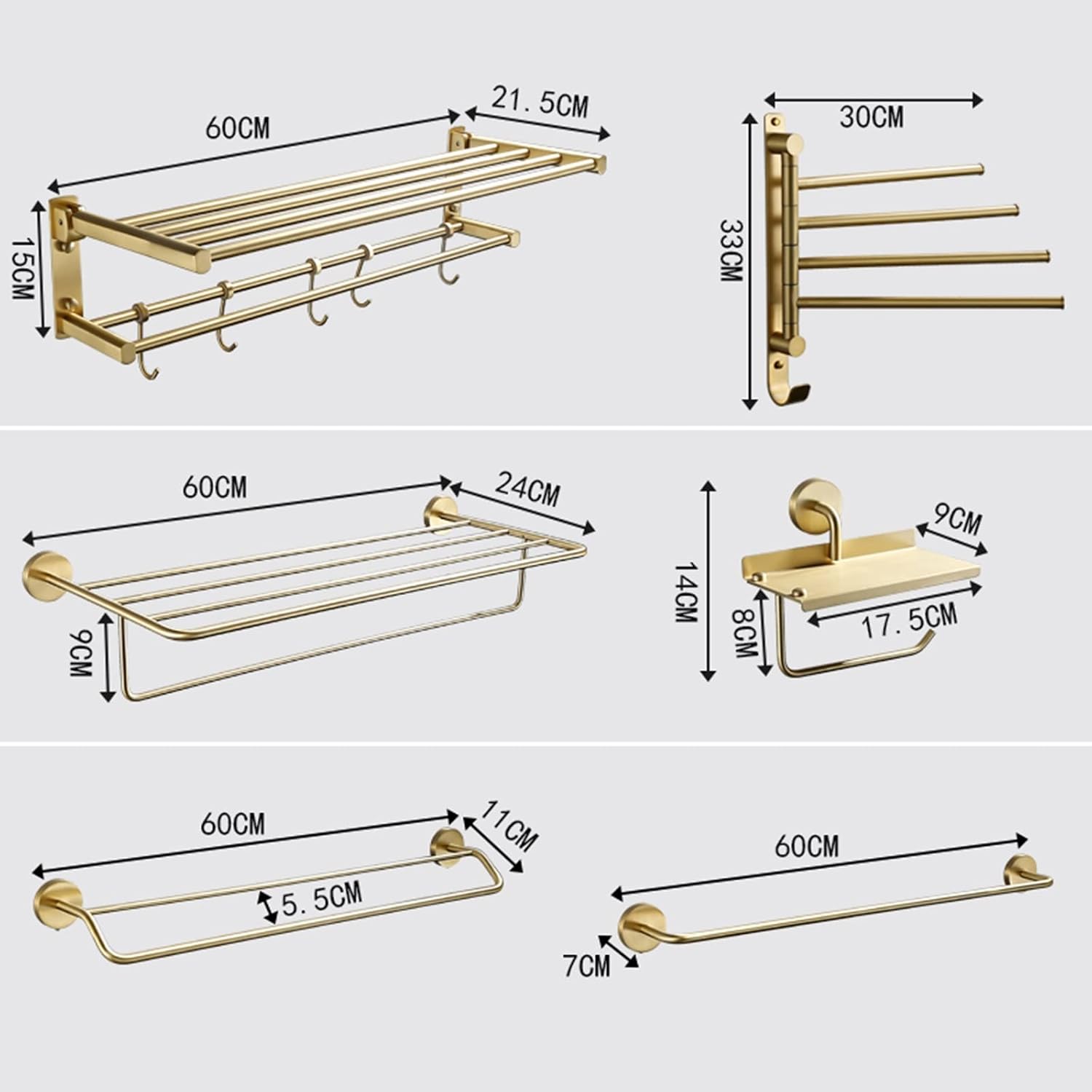 Bathroom Shelves All Copper Brushed Gold Towel Rack Bar Rail, Simple and Light Luxury Bath Towel Rack, Bathroom Bathroom Rack, Hardware Pendant Set (Color : Single Pole)