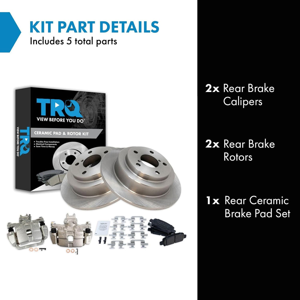 TRQ Rear Brake Pad and Rotor Set Ceramic Solid Rotors Calipers Compatible with 1998-2003 Subaru Forester 1999-2003 Impreza