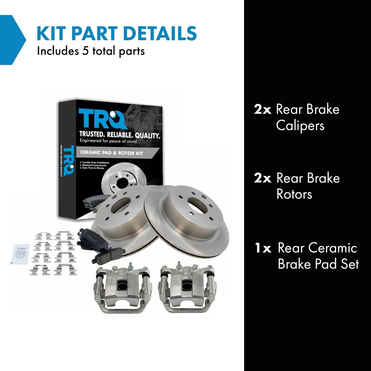 TRQ Rear Ceramic Brake Pad and Rotor Set Includes Calipers Compatible with 2008-2013 Nissan Rogue 2014-2015 Nissan Rogue Select