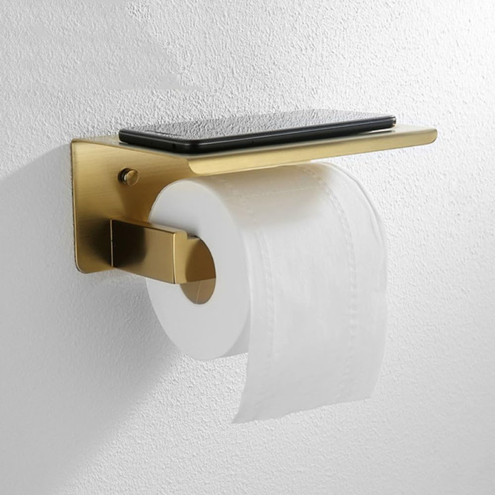 Brushed Gold Bathroom Accessories Hardware Towel Bar Rail Toilet Paper Holder Towel Rack Hook Soap Dish Toilet Brush,Holder with Cover