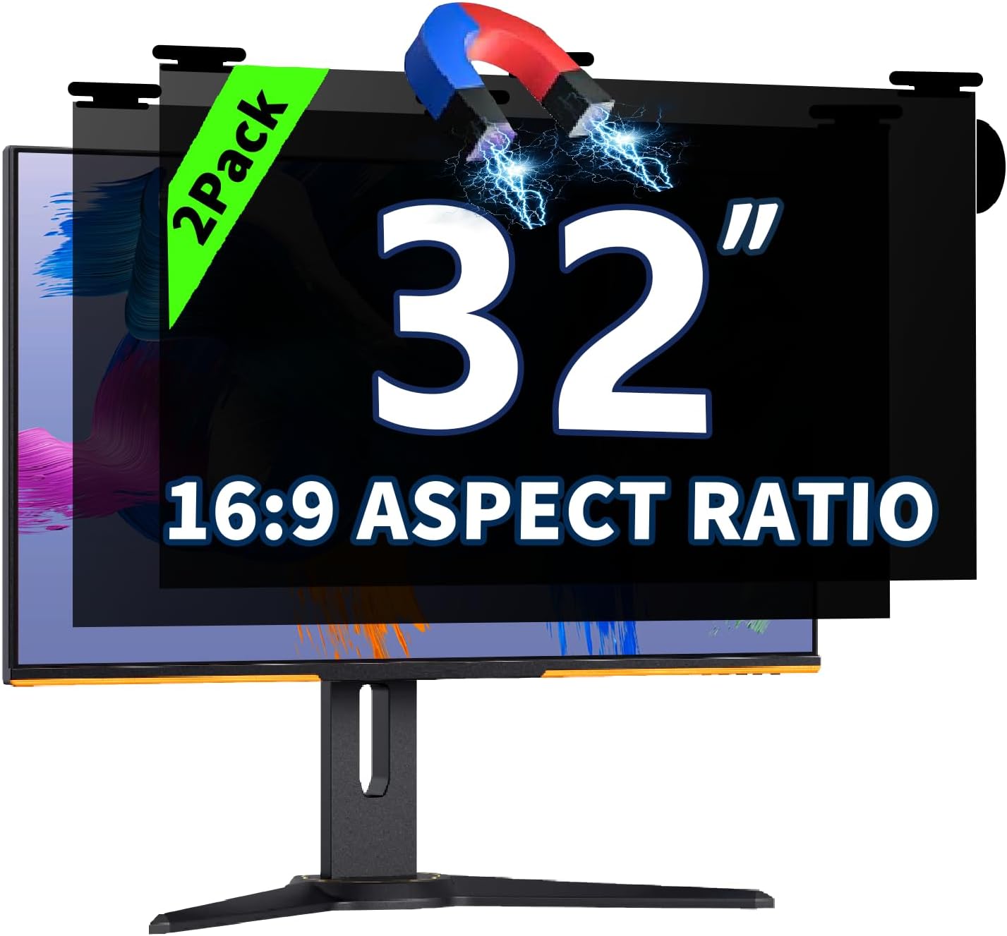 2 Pack Magnetic Hanging Computer Privacy Screen 32 Inch for 16:9 Widescreen Monitor, Removable Privacy Screen Anti Glare Blue Light Computer Screen Shield, Anti-Scratch 32 in Protector Film