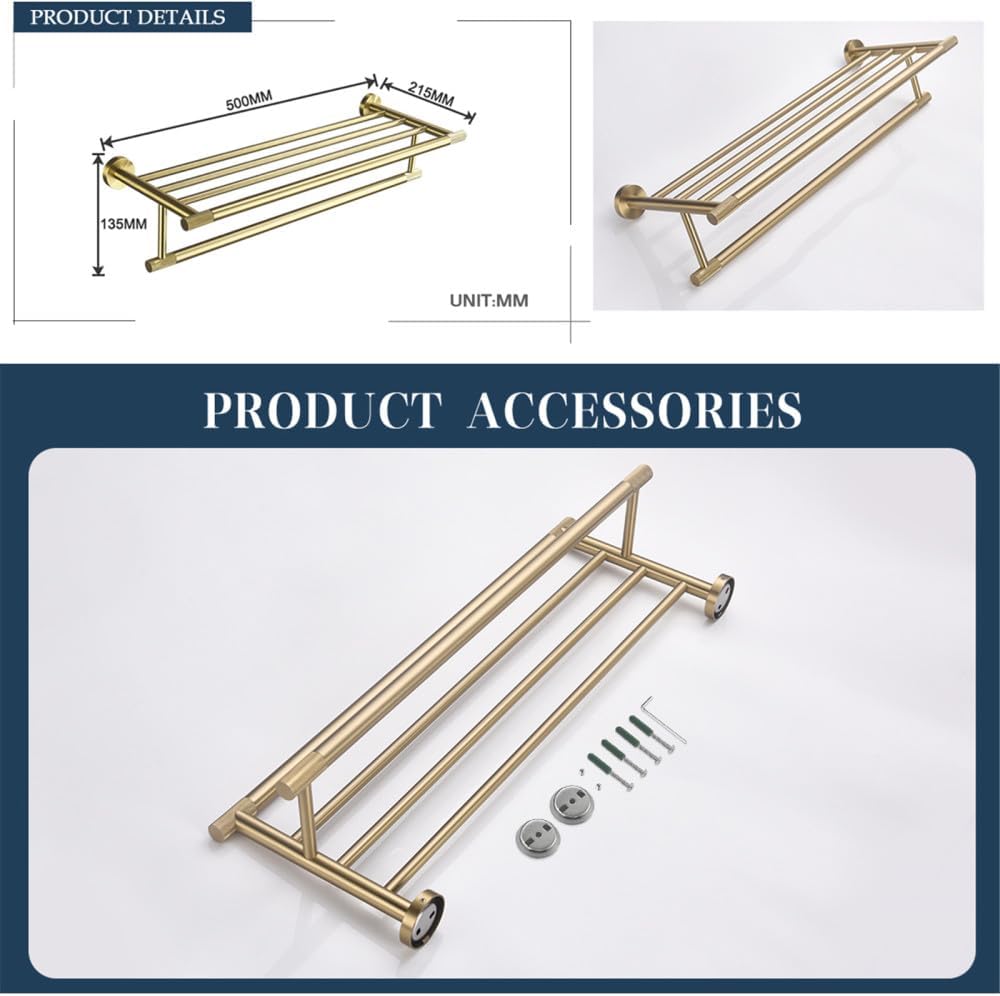 Brushed Gold Brass Bathroom Accessories Set - Hand Towel Bar, Toilet Paper Holder, Robe Hook, Knurled Wall Mount Rack - Elegant & Functional Home Décor for Luxurious Bathrooms