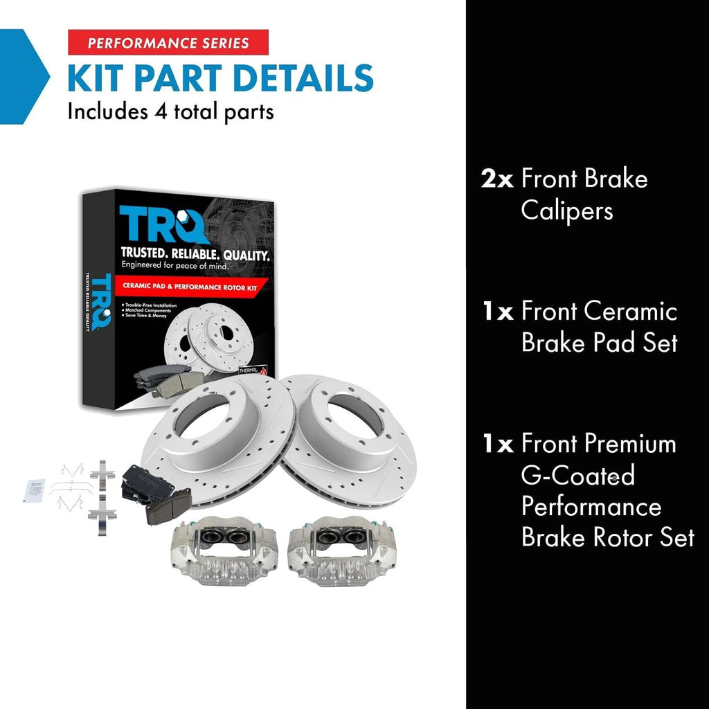 TRQ Performance Front Brake Pad and Rotor Set Ceramic Vented Coated Rotors Calipers Compatible with 1990-1991 Toyota 4Runner 1989-1995 Pickup