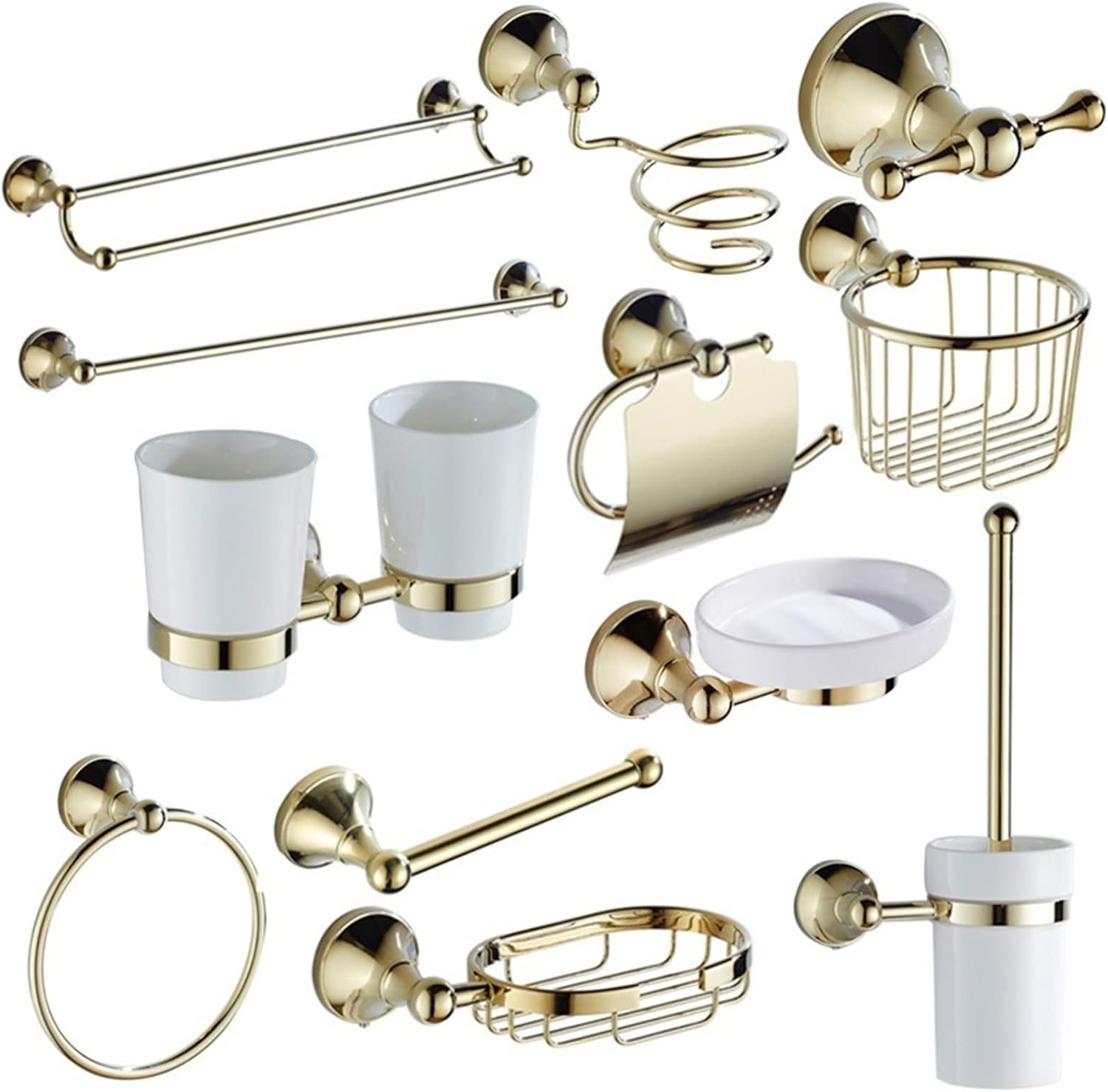 KETTEL Gold Bathroom Hardware Set， Antique Holders Shelf Double Wall Hooks Gold Holder Bathroom Accessories Set，12 Pieces Fixtures