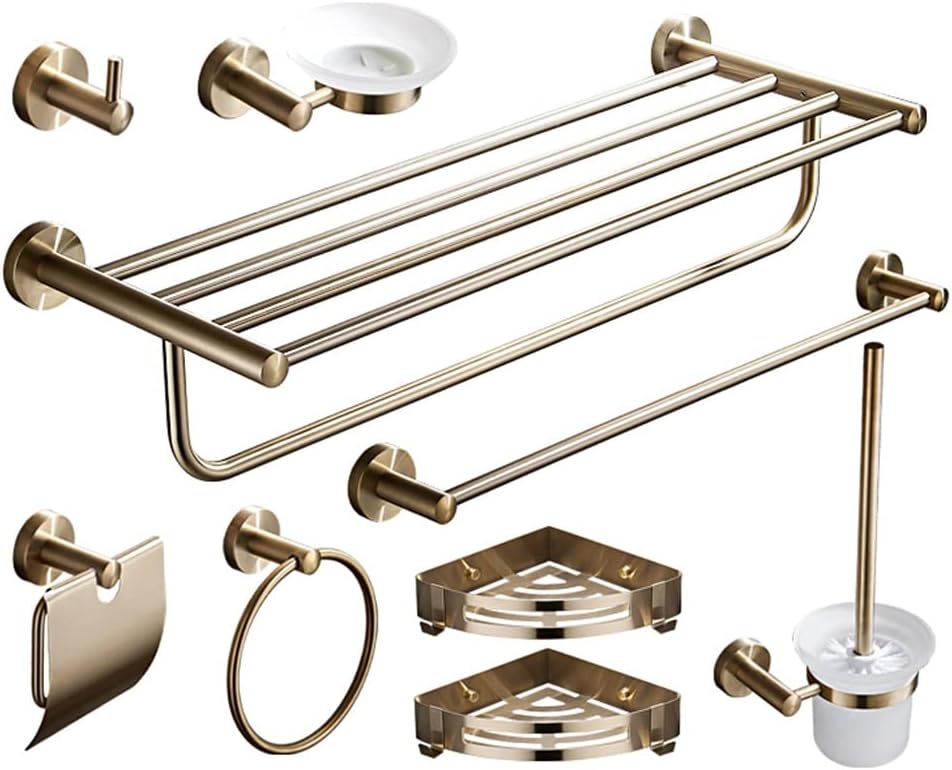 BTZHY Towel Rack Towel Rack Bathroom Hardware Set, Gold Towel Rack, Towel Bar, Towel, Toilet Paper Holder, Susbathroom Accessory Bathroom Hardware/Round Seat Tissue Holder The New