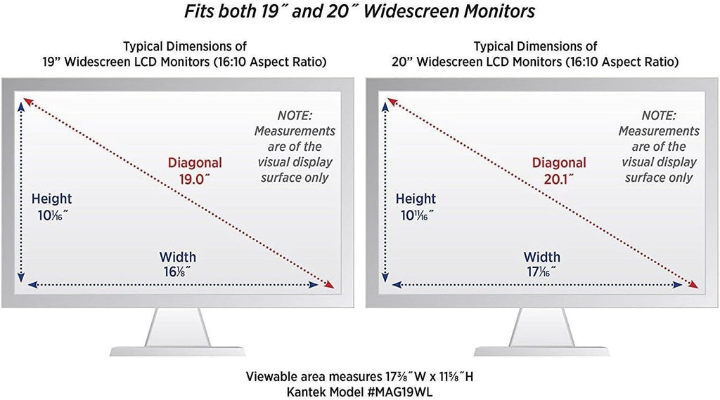 Kantek LCD Monitor Magnifier Filter for 19' to 20' Widescreen Flat Panel Monitor, 16:10 Aspect Ratio, 4K UHD