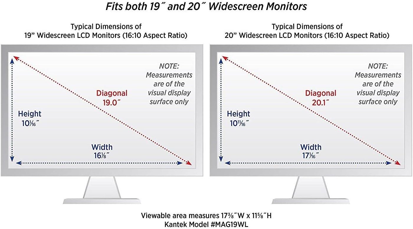 Kantek LCD Monitor Magnifier Filter for 19' to 20' Widescreen Flat Panel Monitor, 16:10 Aspect Ratio, 4K UHD