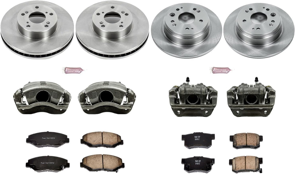 PowerStop Front and Rear Brake & Caliper Kit for Honda CR-V 2002-04 - Ceramic Brake Pads + Calipers + Disc Rotors Replacement, KCOE6171