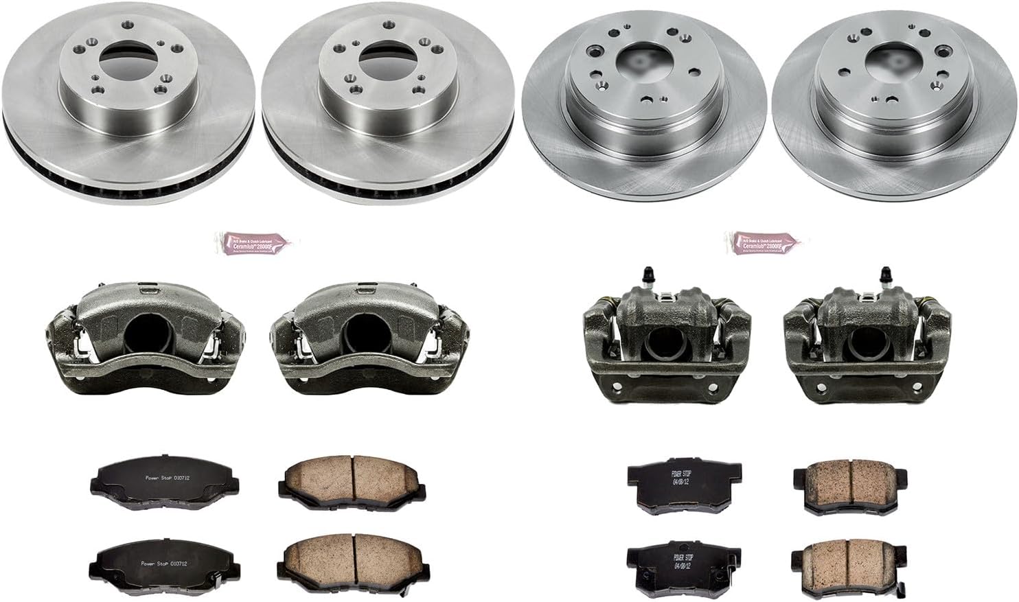 PowerStop Front and Rear Brake & Caliper Kit for Honda CR-V 2002-04 - Ceramic Brake Pads + Calipers + Disc Rotors Replacement, KCOE6171