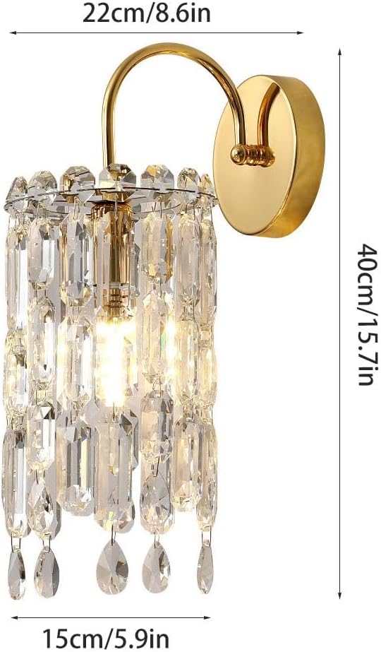 Hardwired Gold Wall Sconce Lighting Vintage Crystal Wall Light Fixture Bathroom Vanity Lights Indoor E14 Base Wall Mounted Lamp for Bedroom Living Room Bedside Restaurant