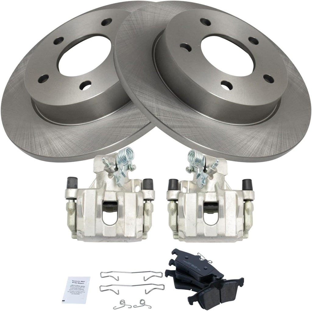TRQ Rear Brake Pad and Rotor Set Ceramic Solid Rotors Calipers Compatible with 2009-2013 Mazda 3