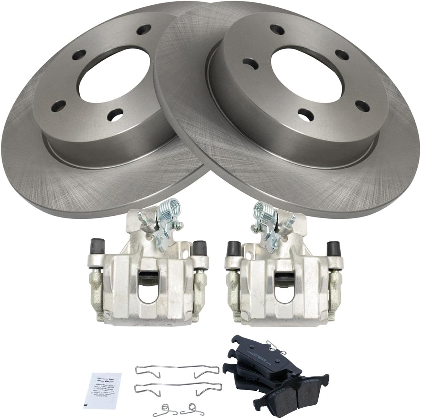 TRQ Rear Brake Pad and Rotor Set Ceramic Solid Rotors Calipers Compatible with 2009-2013 Mazda 3