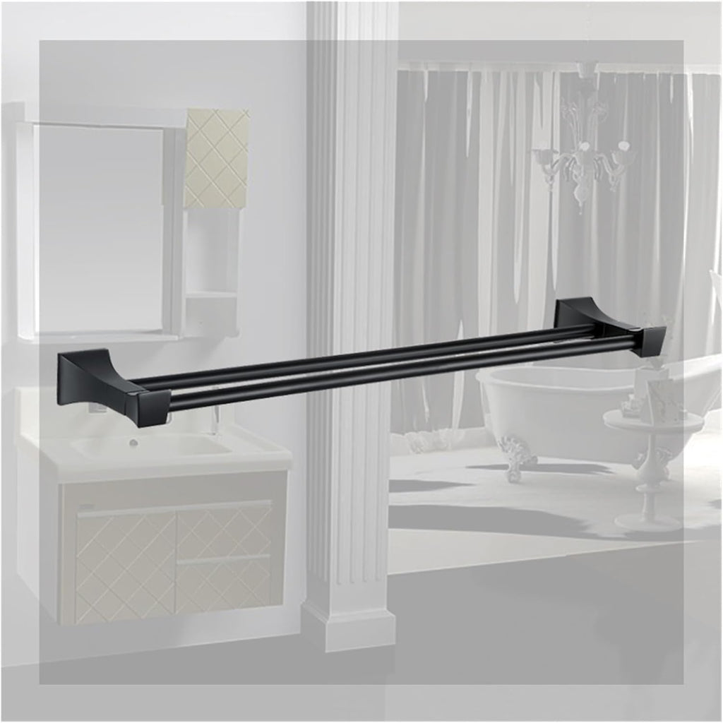 Rose Towel Racks Bathroom Chrome Finish Matt Black Stainless Steel Bath Towel Shelves Double Towel Bar Rail Bath Hardware(2 pcs Black)