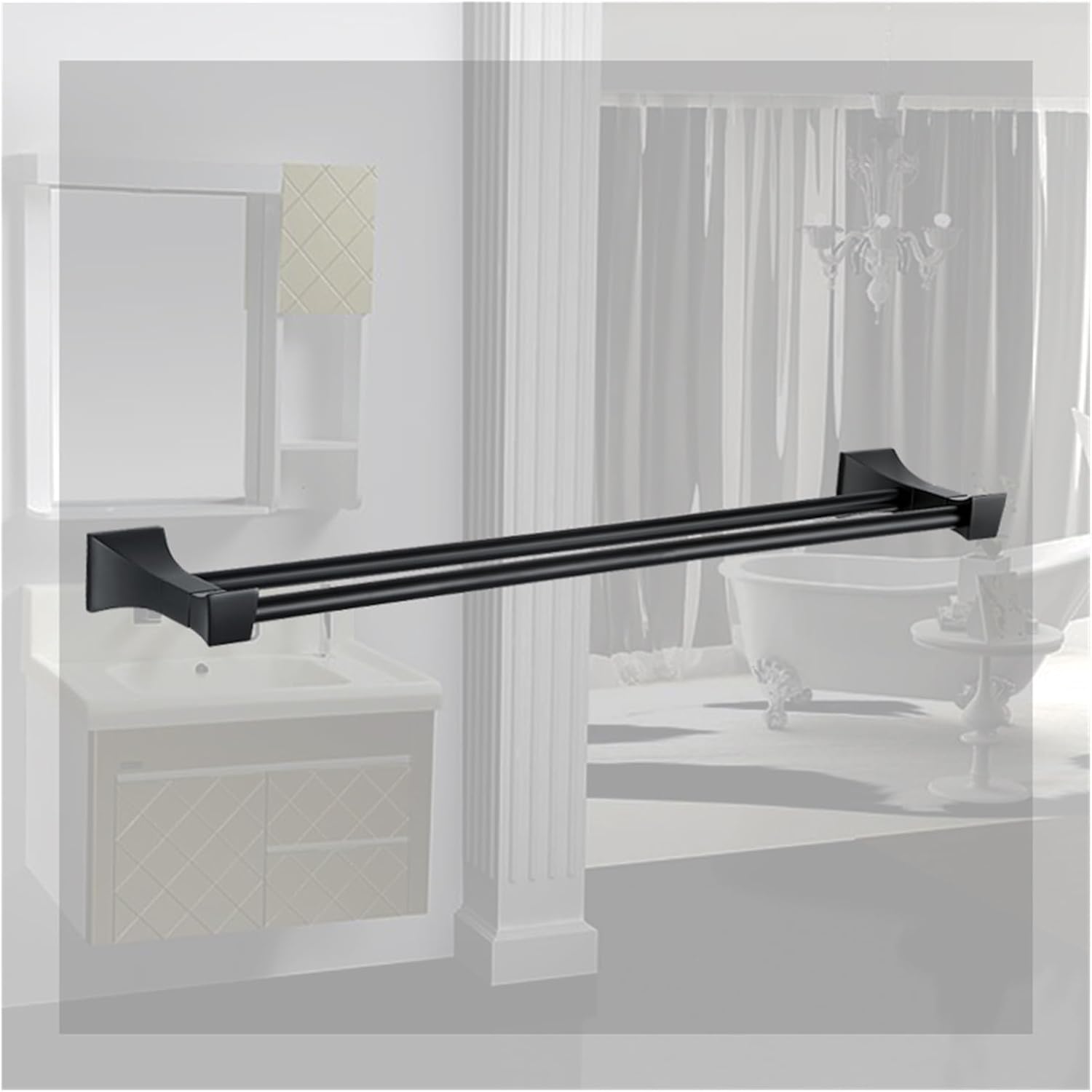Rose Towel Racks Bathroom Chrome Finish Matt Black Stainless Steel Bath Towel Shelves Double Towel Bar Rail Bath Hardware(2 pcs Black)