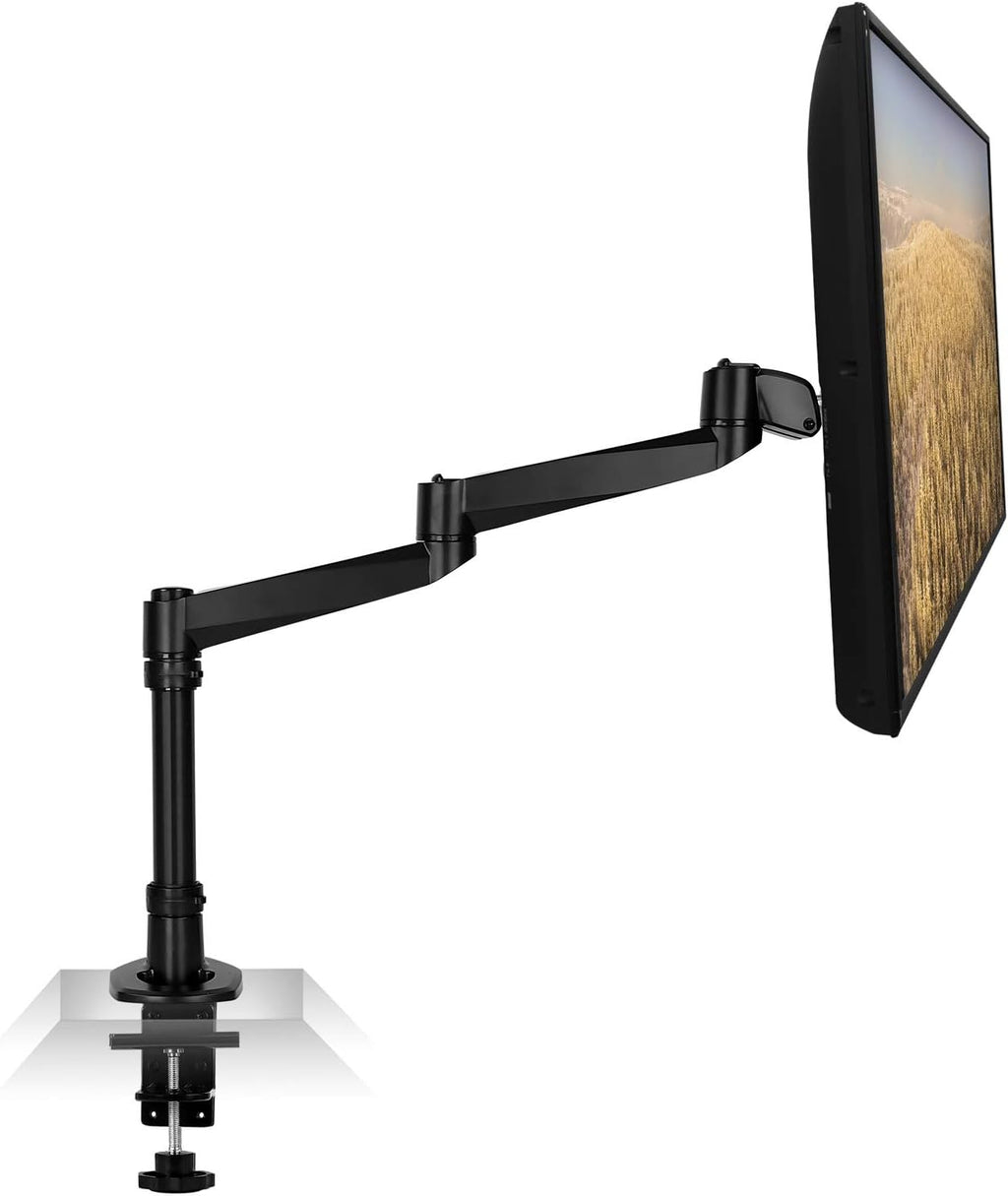 Mount-It! Premium Modular Monitor Desk Mount Arm Stand | Single Tilt Swivel Arm Fits 19 21.5 24 27 32 Inch Computer Screens with 75 100 VESA Patterns | C-Clamp and Grommet Bases | Black