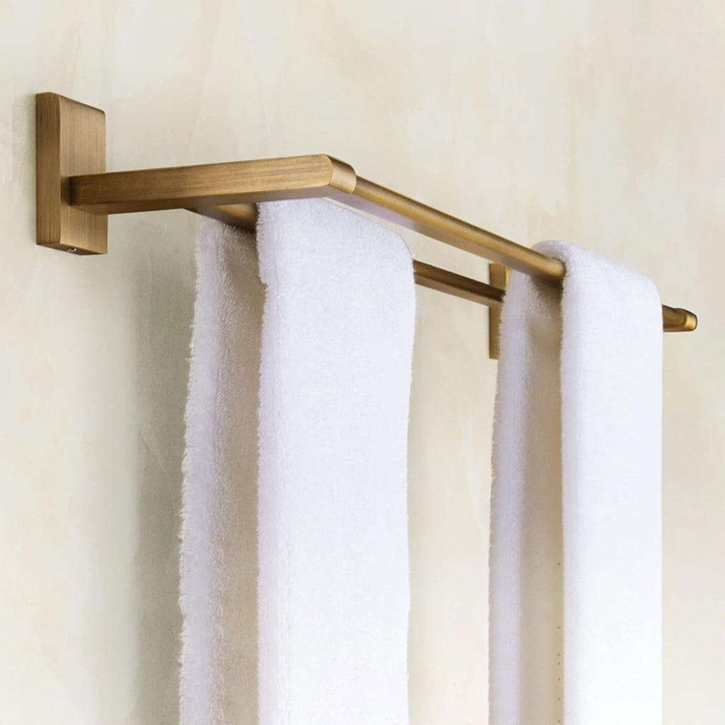 Towel Rails Wall Mounted Double Towel Shelf Holder Bathroom Kitchen Towel Storage Rack Towel Bar Copper Brushed Gold Finish Towel Rod/60Cm Towel Racks