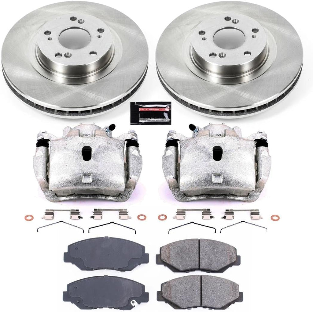 PowerStop Front Brake & Caliper Kit for Acura ILX 2013-15 |Honda Civic 2012-15 |CR-V 2005-06 - Ceramic Brake Pads + Calipers + Disc Rotors Replacement, KCOE3055