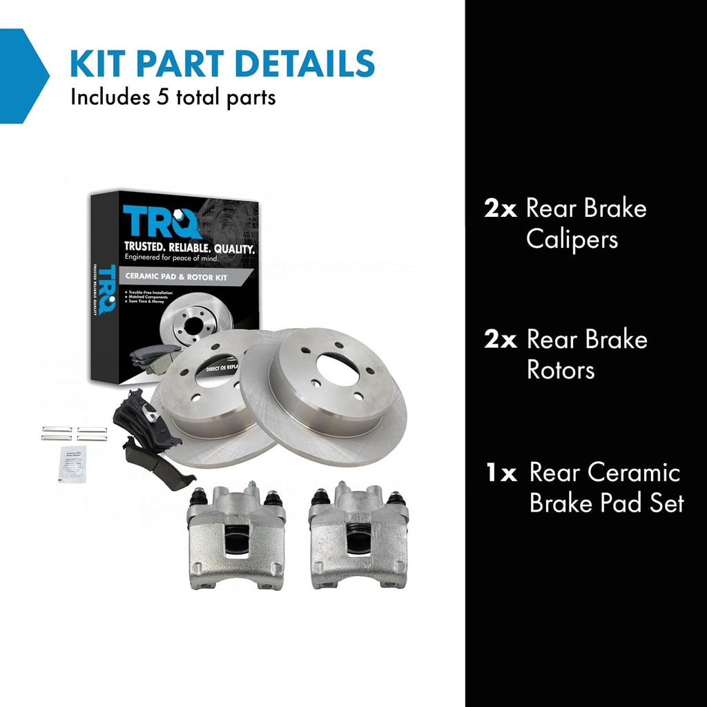 TRQ Rear Brake Pad and Rotor Set Ceramic Rotors Calipers Compatible with 1995-2001 Ford Explorer 1997-2001 Mercury Mountaineer 2002 Ranger