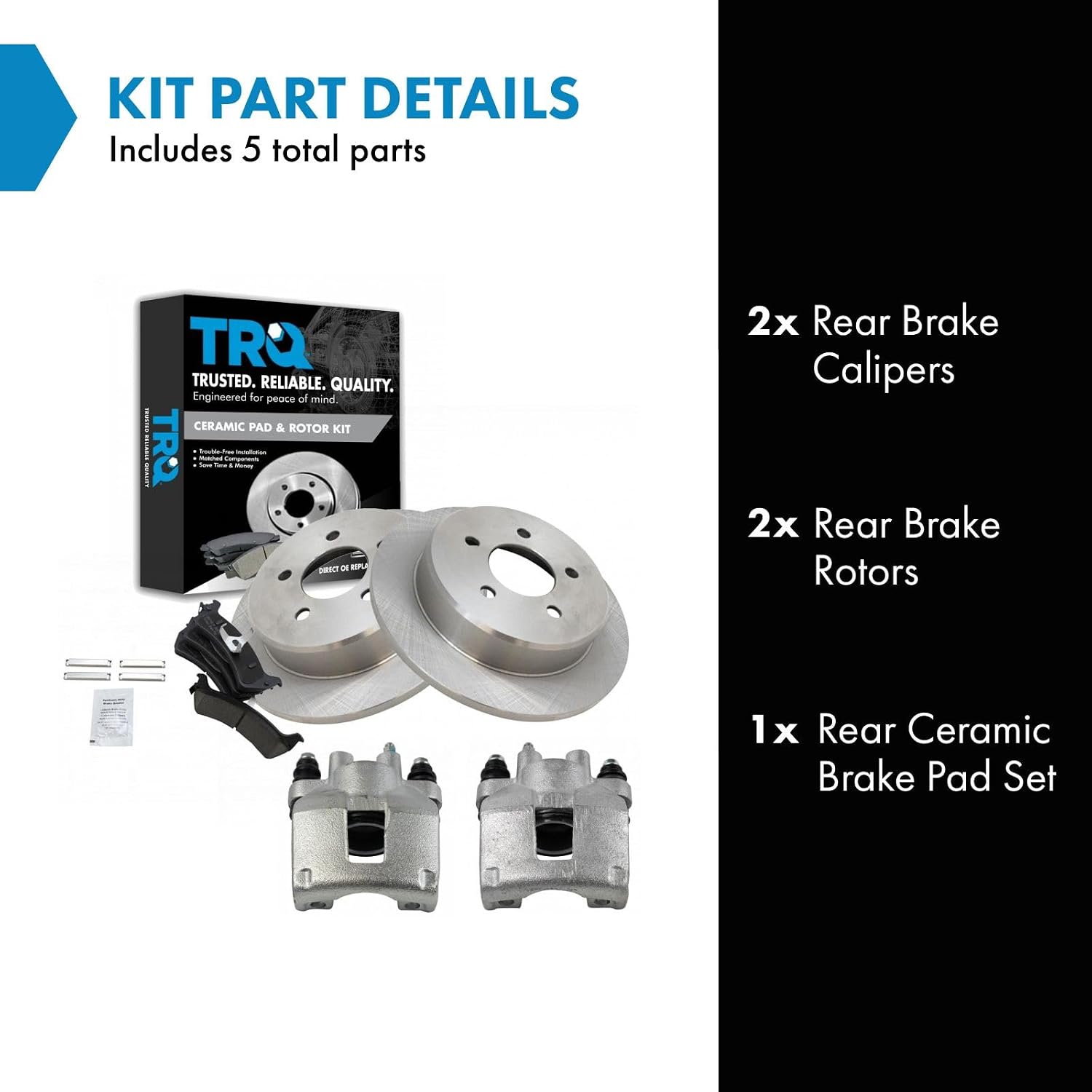 TRQ Rear Brake Pad and Rotor Set Ceramic Rotors Calipers Compatible with 1995-2001 Ford Explorer 1997-2001 Mercury Mountaineer 2002 Ranger