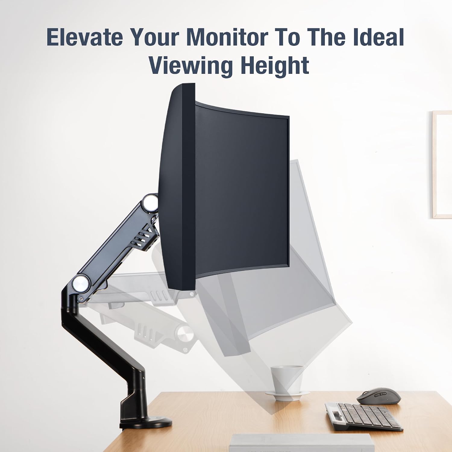 AVLT Single 13'-38' Monitor Arm Desk Mount fits One Flat/Curved/Ultrawide Screens Full Motion Height Swivel Tilt Rotation Adjustable - VESA/C-Clamp/Cable Management - Black
