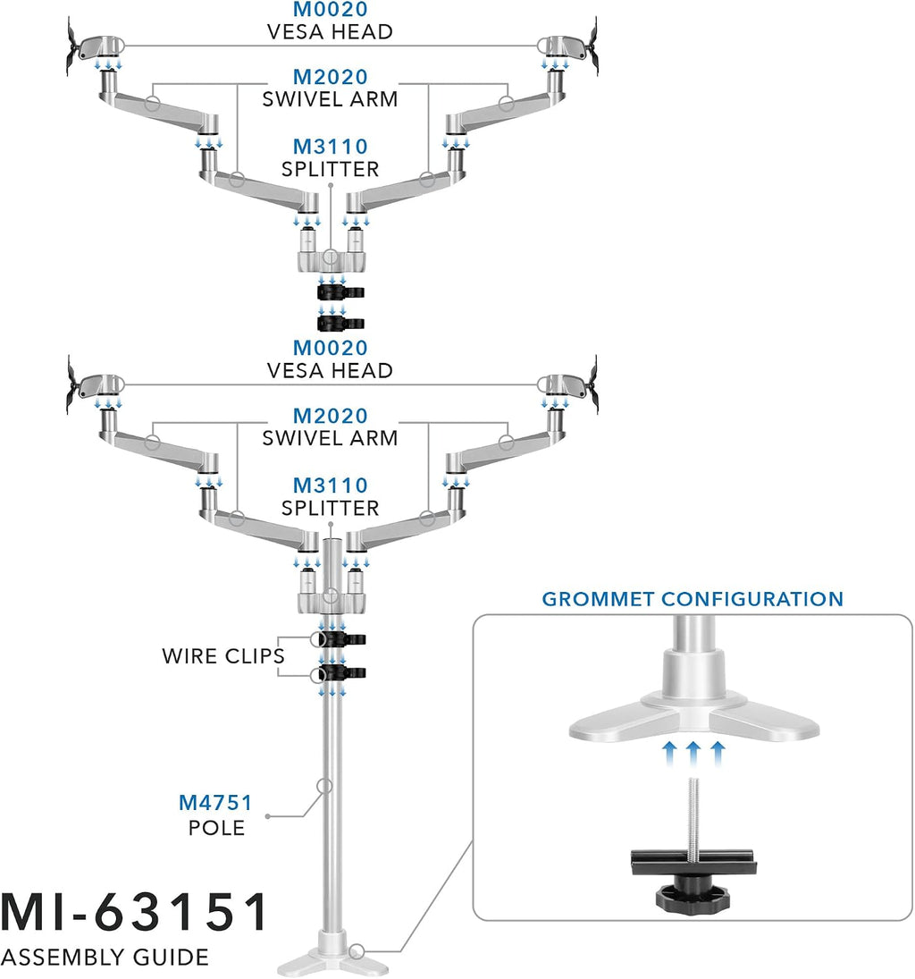 Mount-It! Quad Monitor Desk Mount | Full Motion Monitor Arms for Four Computer Displays | Premium Aluminum Mount with Quick Disconnect Technology
