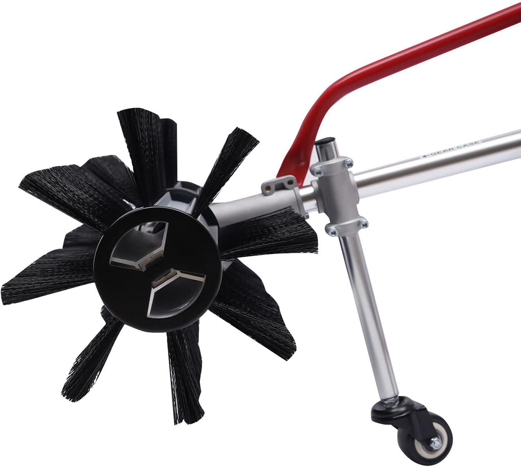 Gas Powered Broom Sweeper 1.7HP 43CC 2 Stroke Air-Cooled Walk Behind Snow Sweeper Broom 23.6In Nylon Brush Handheld Turf Lawn Sweeper Cleaning Machine for Lawn, Sidewalk, Driveway