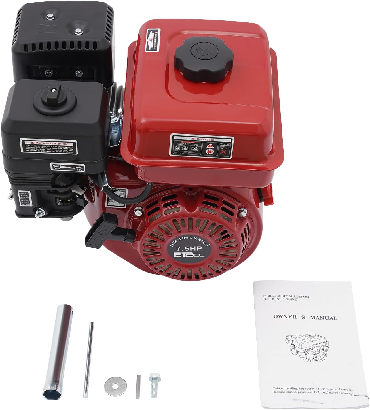 7.5 HP Gas Engine Horizontal Shaft, 212cc 4 Stroke OHV Industrial Grade Replacement 3600rpm Gas Motor, 20mm Shaft Diameter