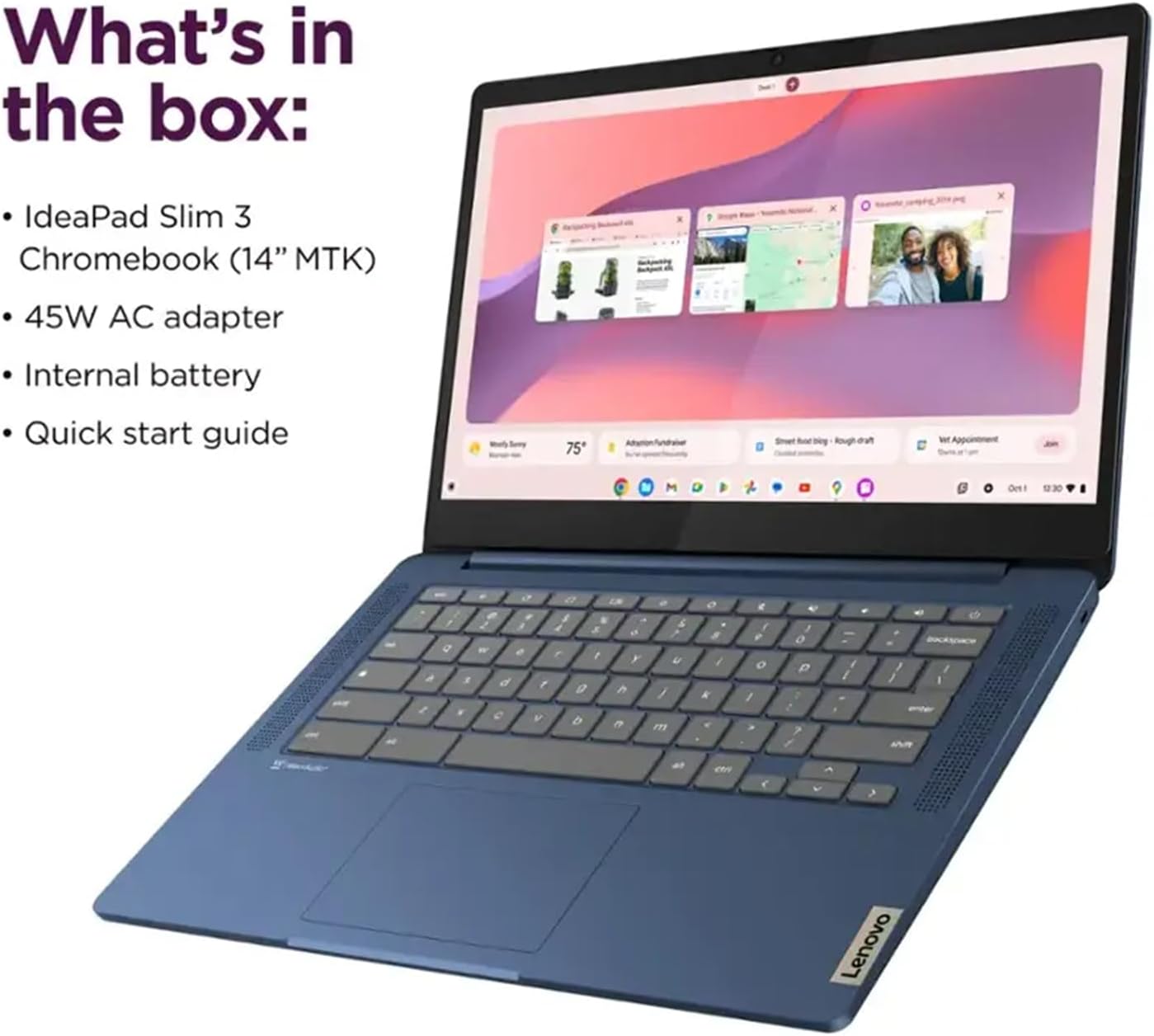 Lenovo IdeaPad Slim 3 Chromebook 14 | Student and Business | Full HD | Kompanio 520 CPU(8-core) | Long Battery Life (up to 13.5 Hours) | 128GB Micro SD Card | 4GB Memory | 64GB eMMC | Abyss Blue