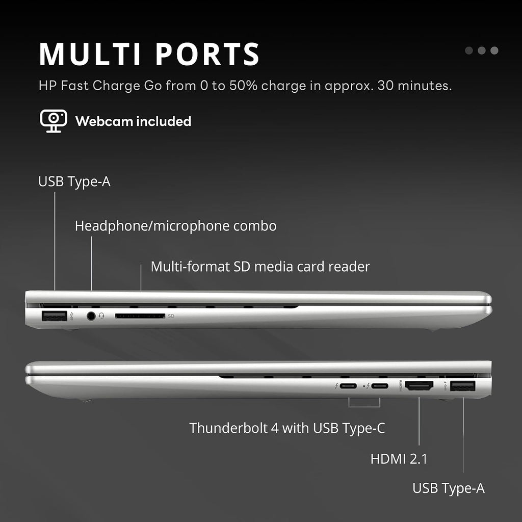 HP Envy x360 15.6' FHD Touch 2-in-1 Laptop, Intel i7-1355U, 16GB LPDDR5, 2TB SSD, Intel Iris Xe Graphics, Backlit Keyboard, Wide Vision 5MP IR Camera, Wi-Fi 6E, Win 11, Silver, 32GB USB Card