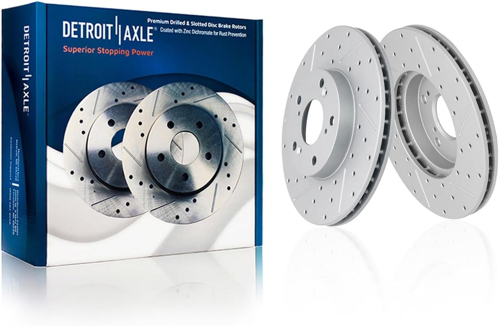 Detroit Axle - 8pc Brake Kit for 2013 2014 2015 2016 2017 2018 Acura RDX, Drilled Slotted Disc Brake Rotors Ceramic Brakes Pads with Hardware Replacement: 12.28' inch Front & 12.00' inch Rear Rotor