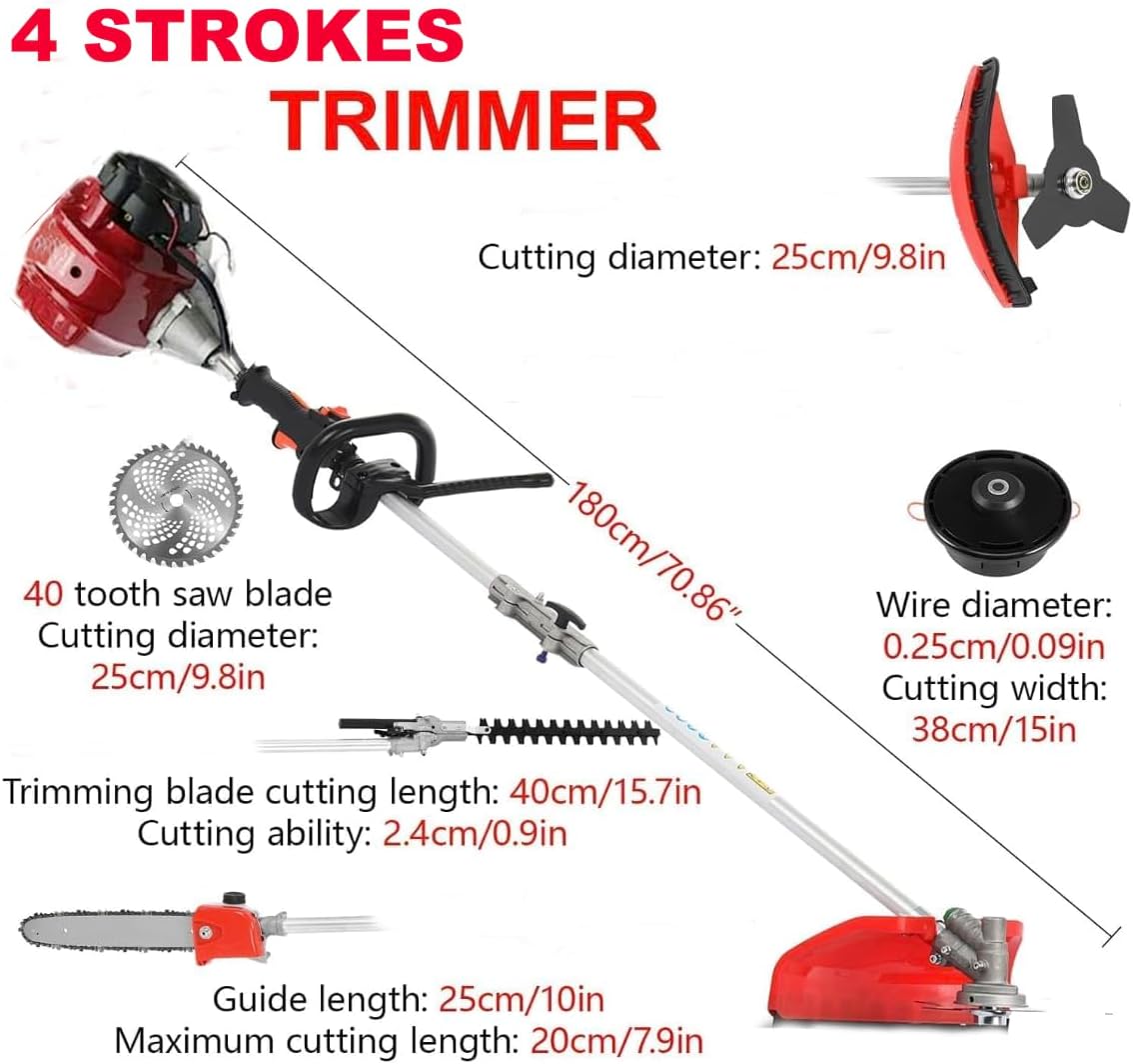 GX50 Gas 10 in 1 Brush Cutter 4 Strokes Weed Eater Chain Saw Lawn Mower Hedge Trimmer