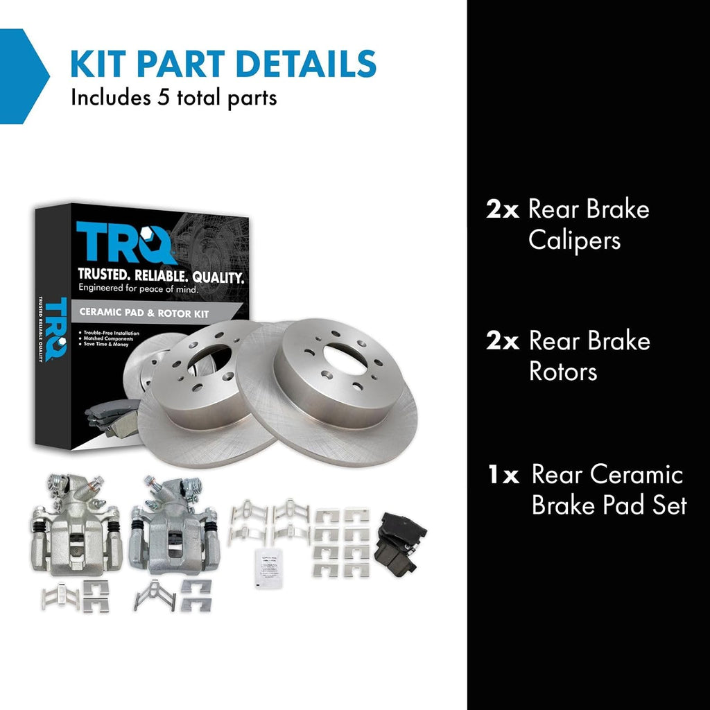 TRQ Rear Brake Pad and Rotor Set Ceramic Solid Rotors Calipers Compatible with 2002-2003 Honda Civic