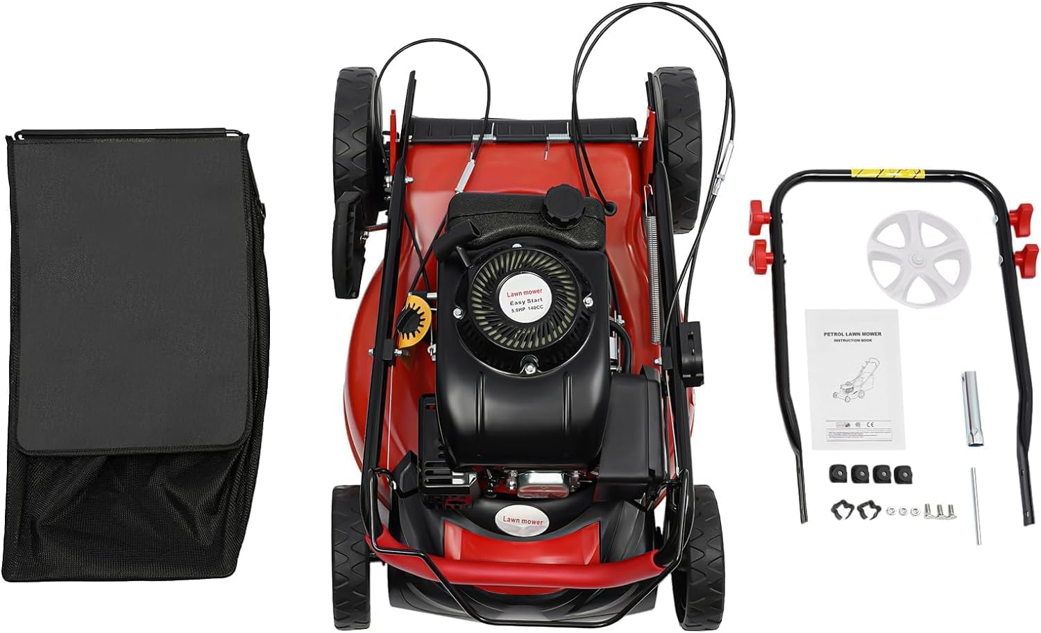 Self Propelled Gas Lawn Mower, 140cc 4-Stroke 5HP Gas Engine Lawn Mowers, 3-in-1 Multifunctional Push Mowing Mulching Lawnmower with 15.9 Gal Bagger, 8 Adjustable Heights