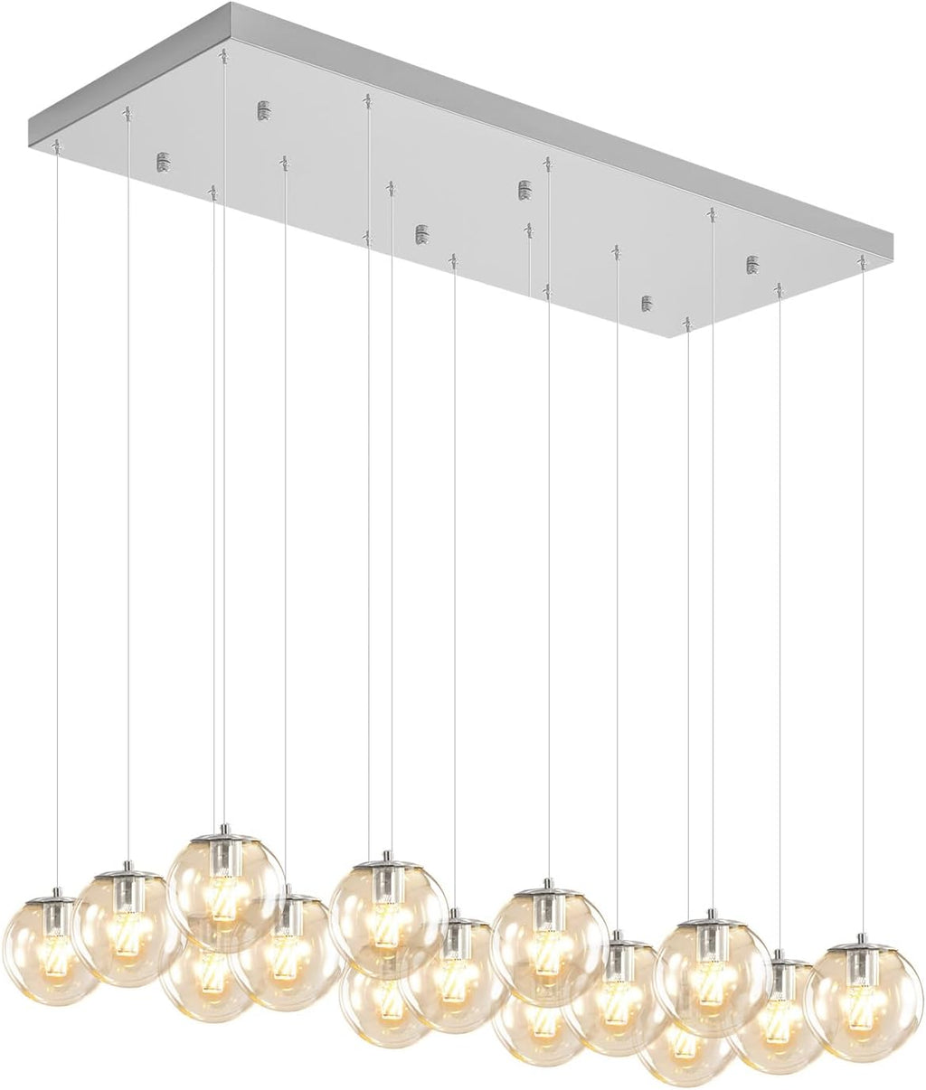 ykolupty Glass Chandelier LED Modern Silver Pendant Light Globe Ceiling Light H157 Glass Ball Chandeliers for Staircase Living Room Hotel Hallway Foyer Entryway (16 Lights-Rectangle Chandeliers)
