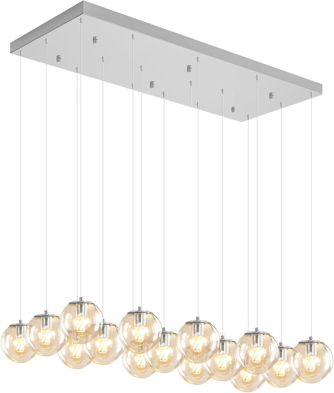 ykolupty Glass Chandelier LED Modern Silver Pendant Light Globe Ceiling Light H157 Glass Ball Chandeliers for Staircase Living Room Hotel Hallway Foyer Entryway (16 Lights-Rectangle Chandeliers)